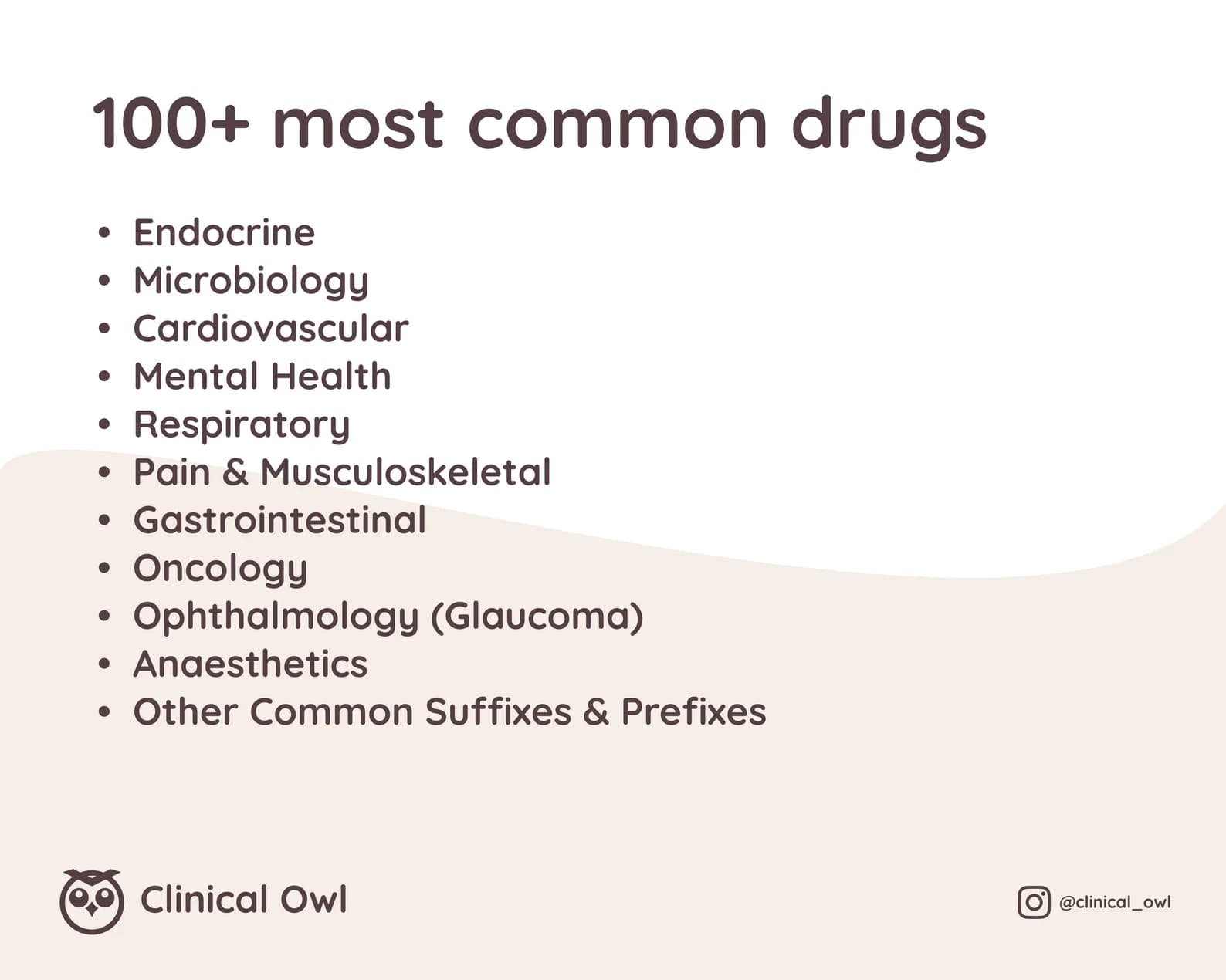 - 100+ most common Pharm suffix and prefix cheat sheet
- Classified by body system and drug class for easy reference
- Example for each drug class