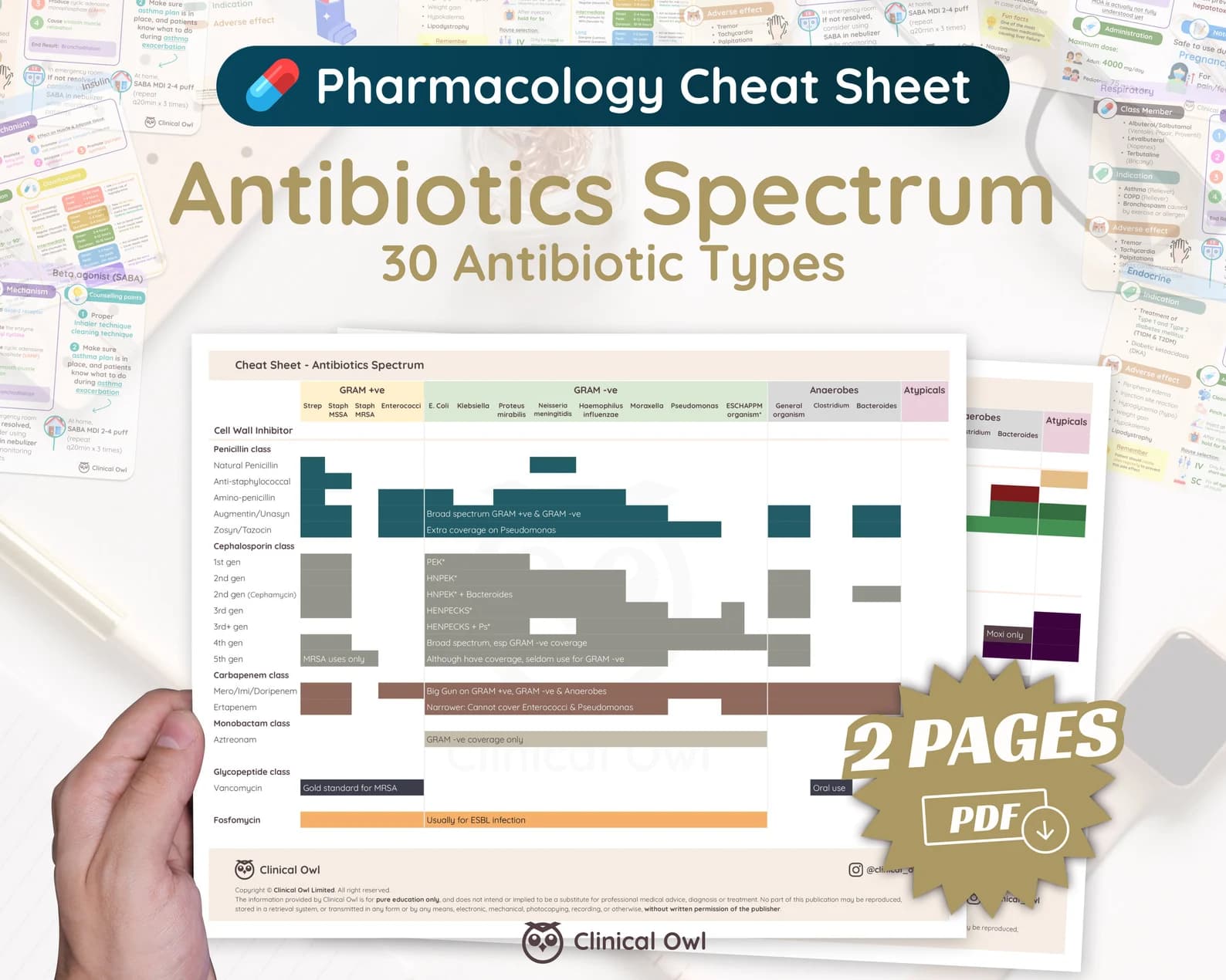 Antibiotics spectrum quick reference cheat sheet